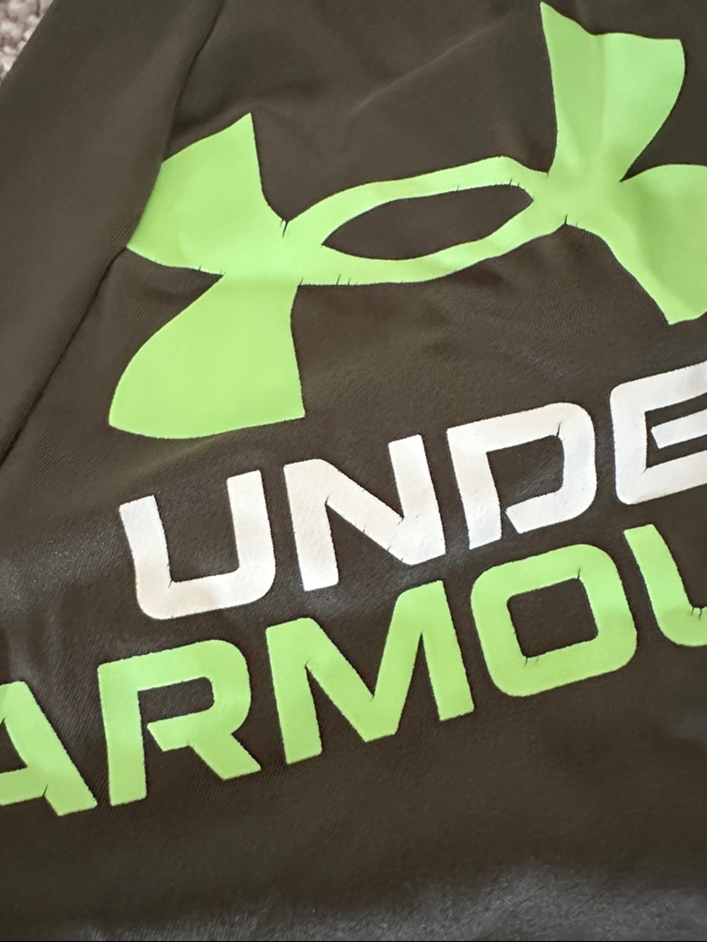 Under Armour Gray Tee and Olive Shorts with Neon Green Logo - Picture 9 of 10
